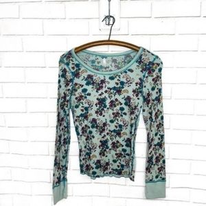FREE PEOPLE Floral Ribbed Thermal Long Sleeve